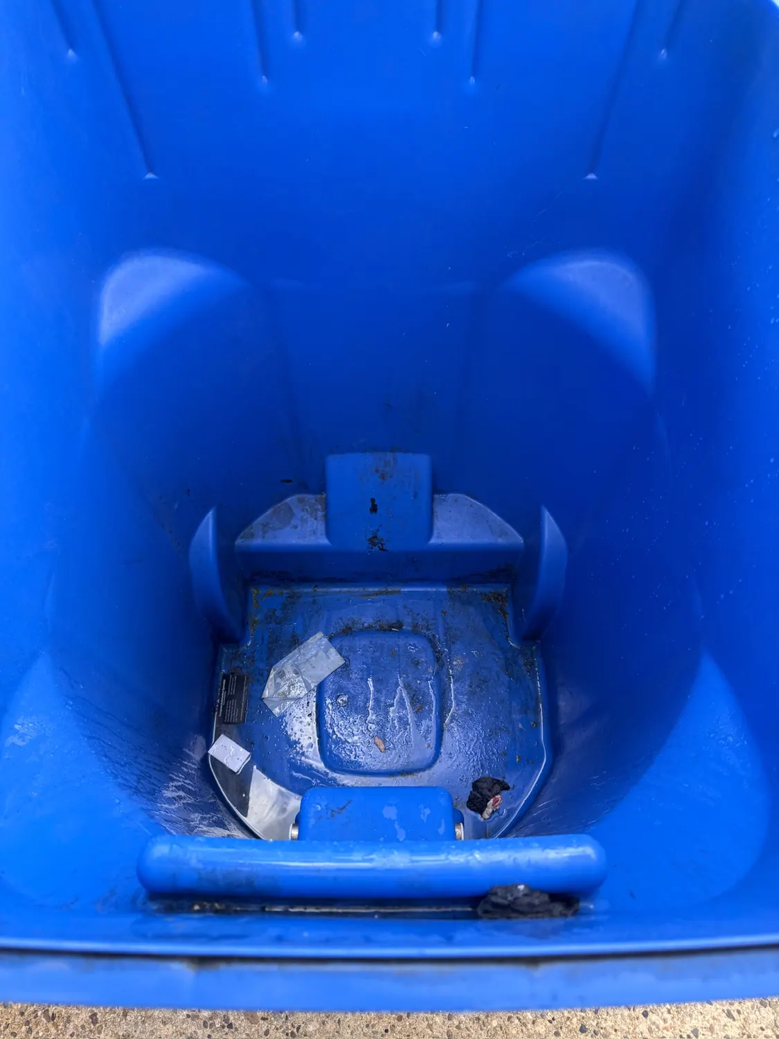 Inside of a trash bin before cleaning