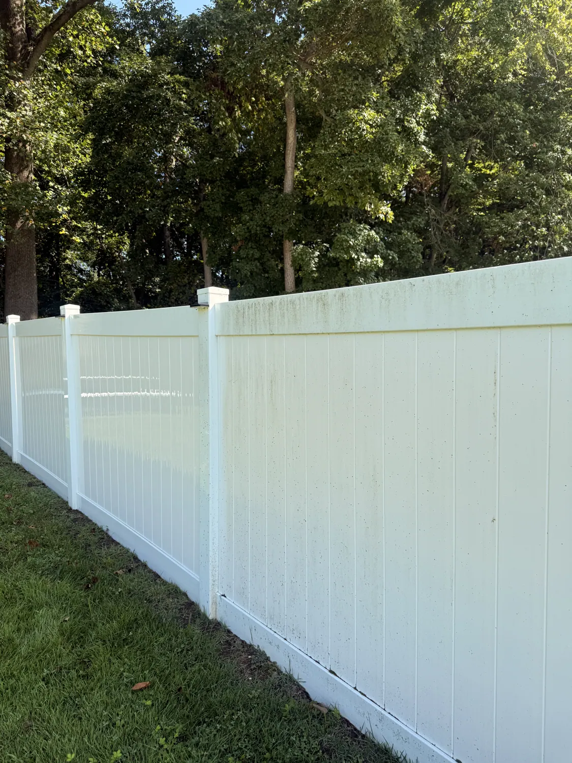 Clean white vinyl fence
